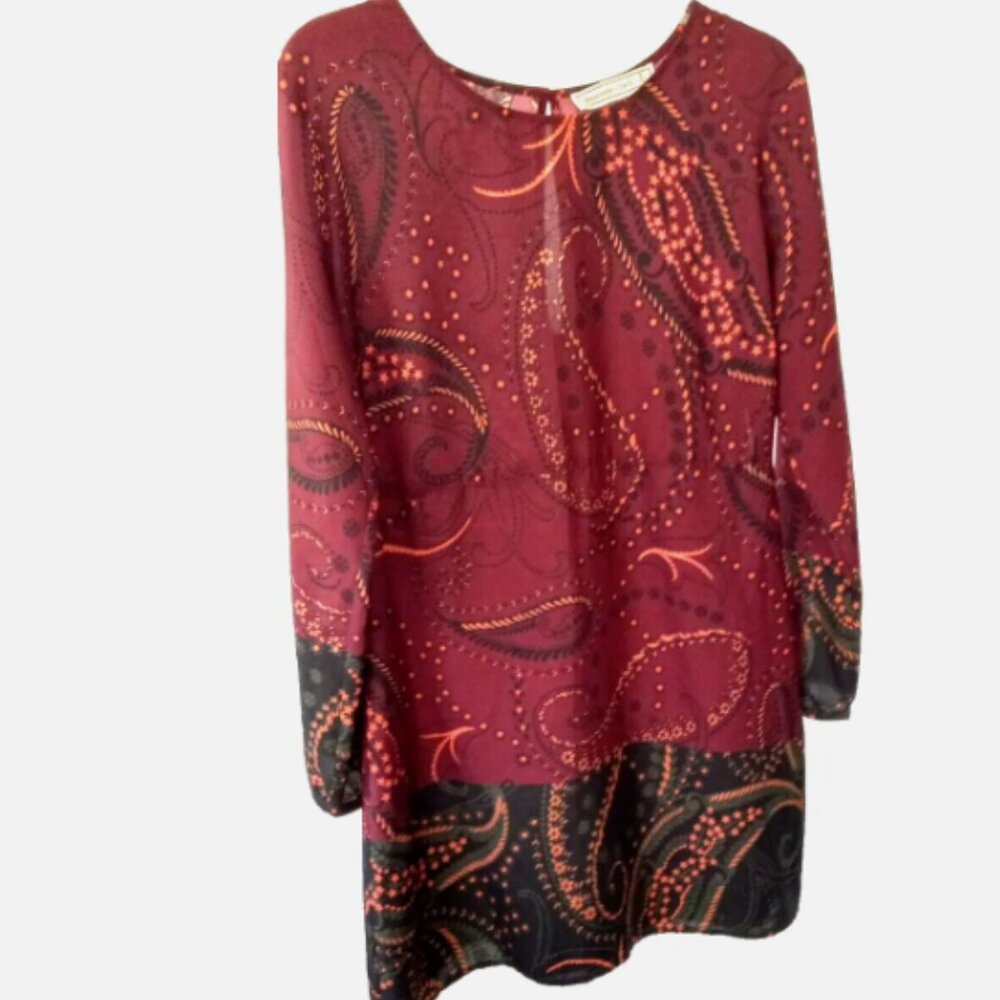 Abercrombie & Fitch Dress Juniors Large Sheath Shift Long Sleeve Border Hem EUC